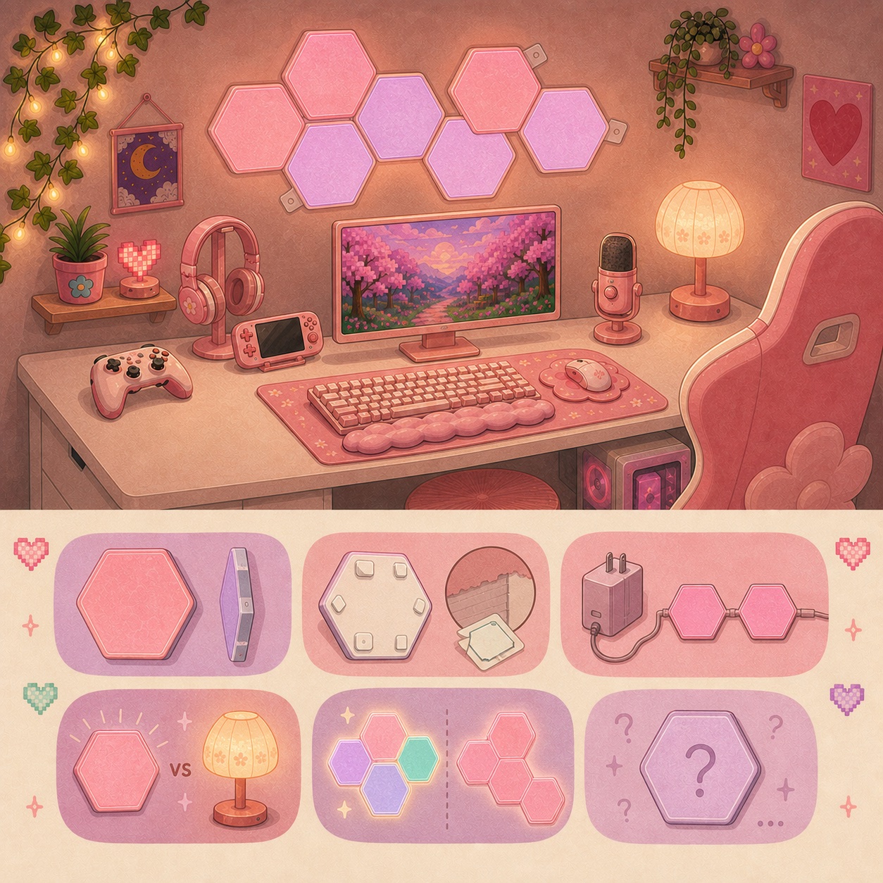 Visual guide to pink hexagon LED panels and six checks to make before buying