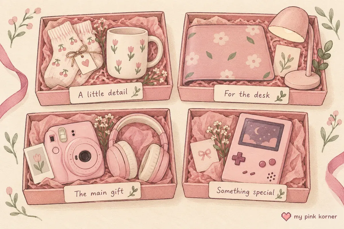 Four illustrated gift tiers from a little detail to a special main present
