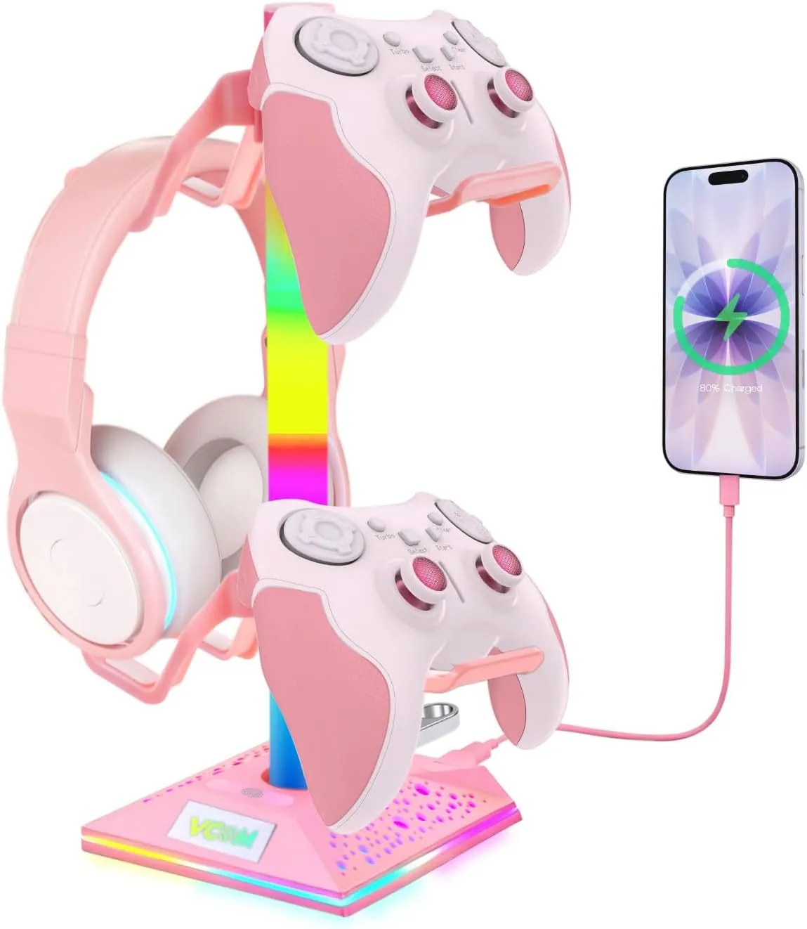 VCOM RGB Gaming Headphones Stand, Pink