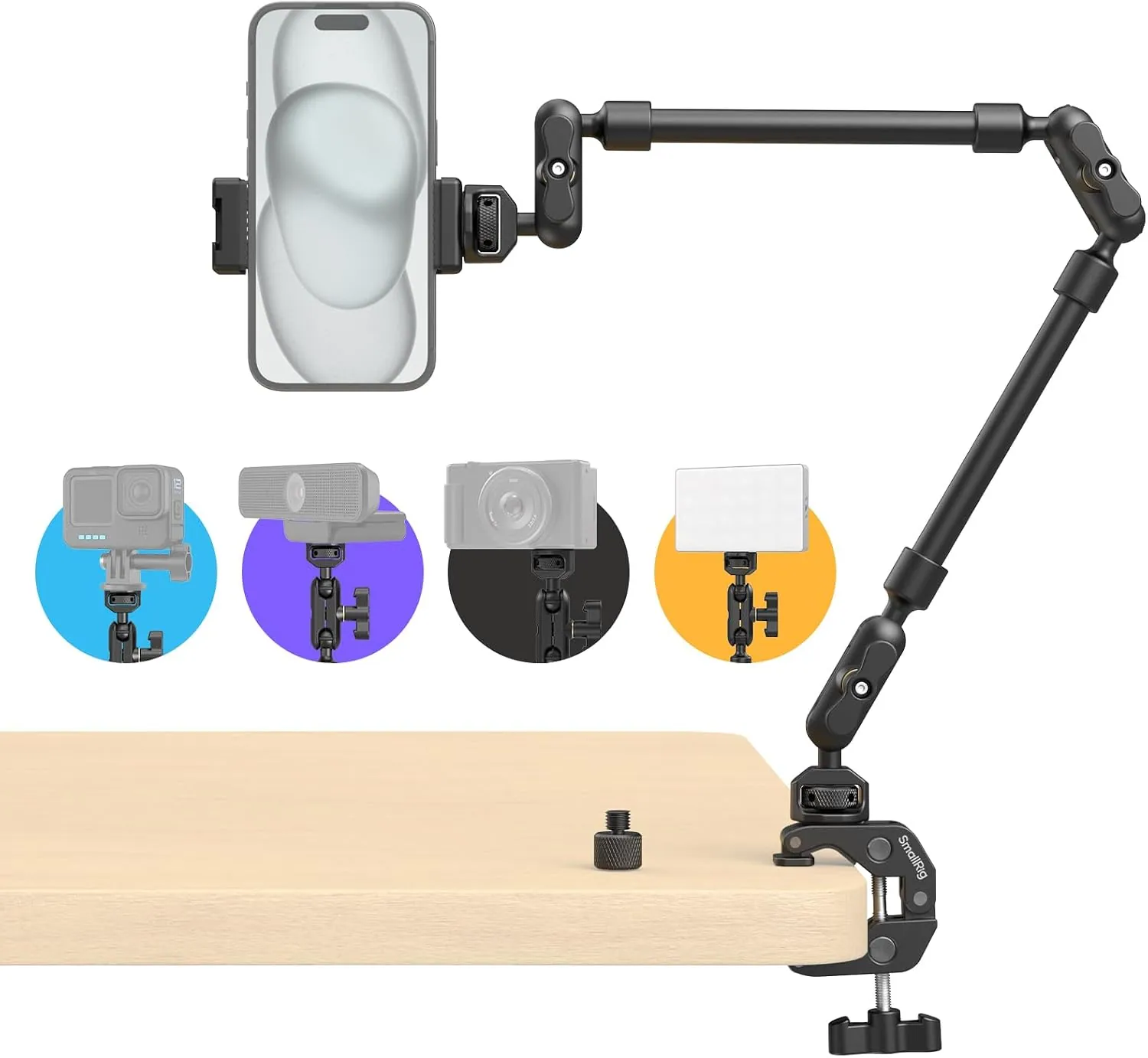 SMALLRIG 22" Magic Arm Clamp, Overhead Phone Mount Holder Stand, Camera Arm