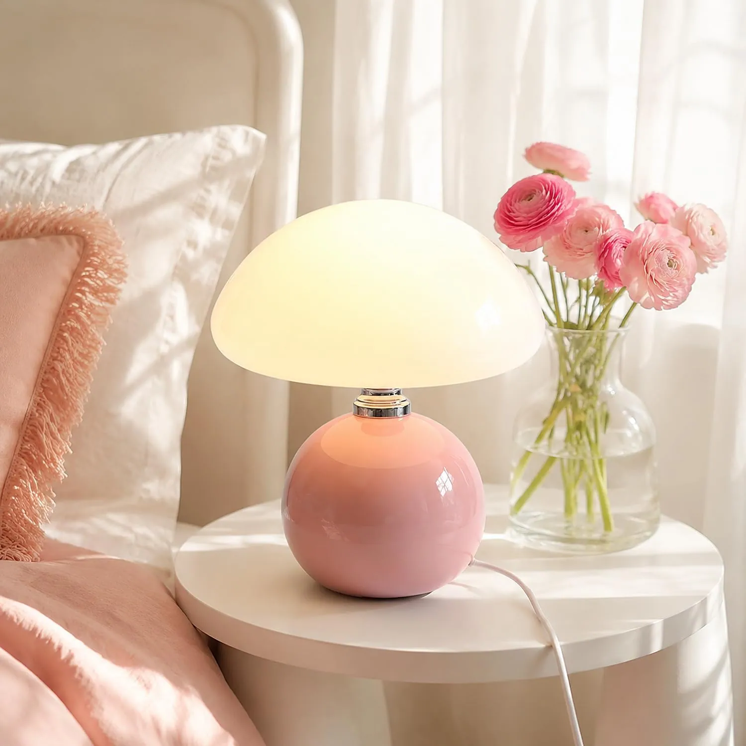 Mushroom Lamp - 3 Color Temperature Small Bedside Lamp, Pink