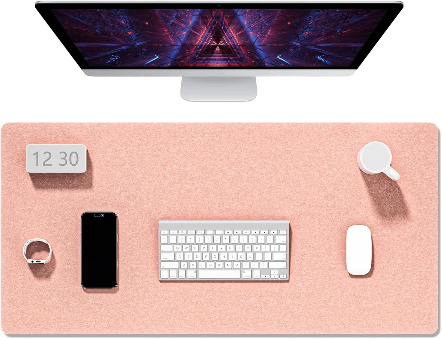 Felt Desk Mat, Minimalist Large Mouse Pad XXL 35.5 x 15.7 in, Desk Matt for Desktop, Keyboard, Laptop, Computer, Office, Work from Home, Gaming, Light Pink