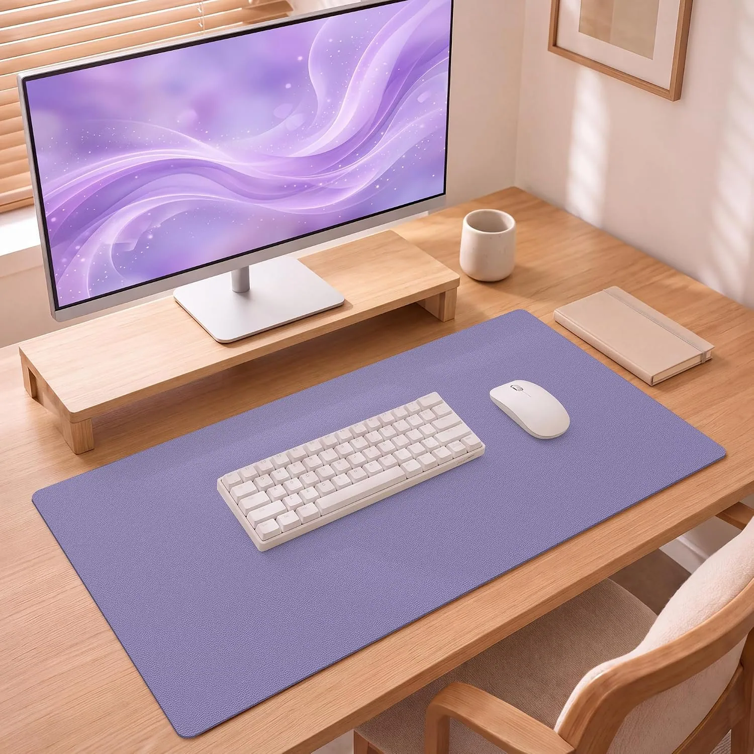Leather Desk Mat 36" x 17", Lavender PU Leather Desk Pad Protector