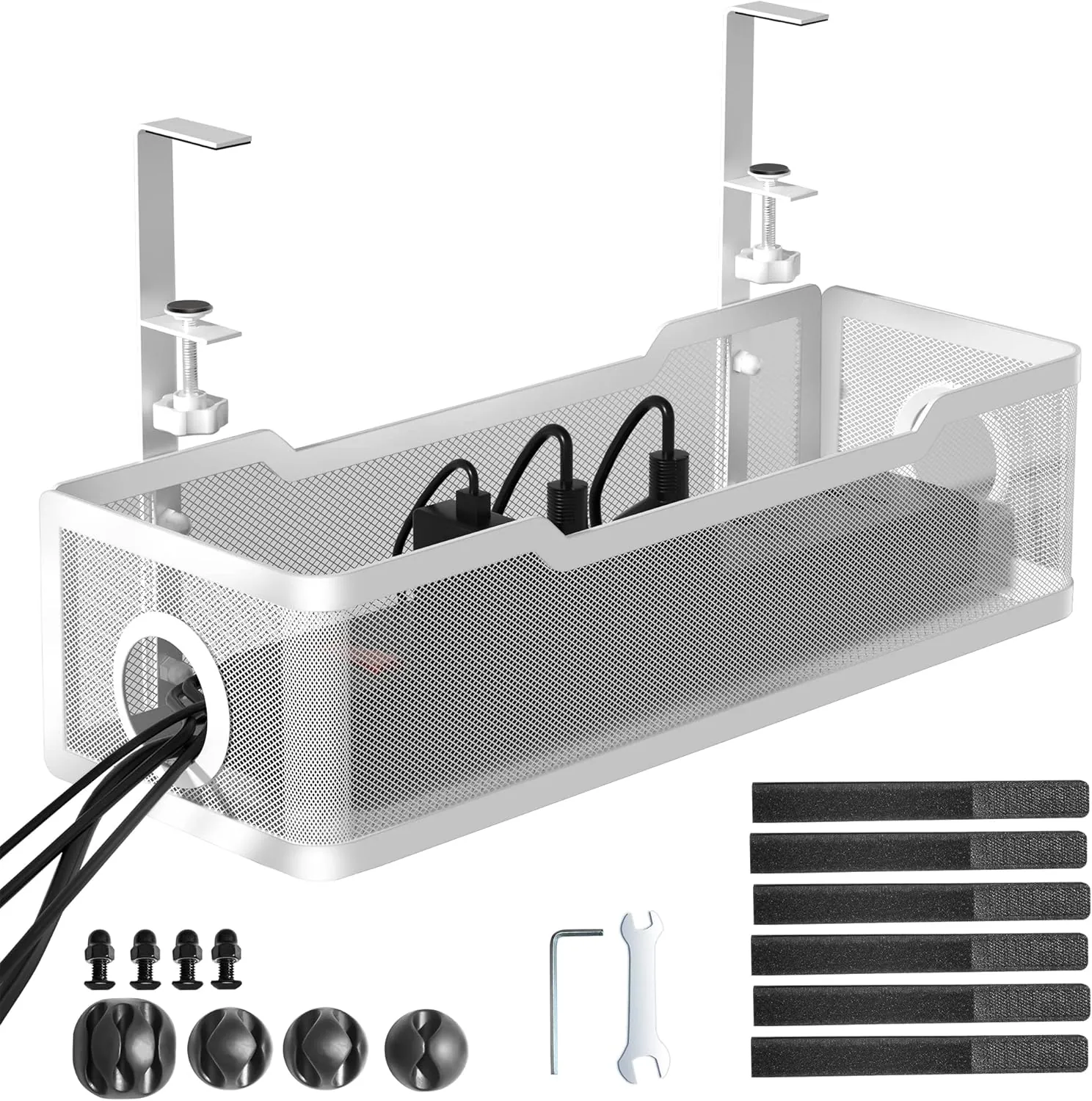 Cinati Under Desk Cable Management Tray, Clamp, White