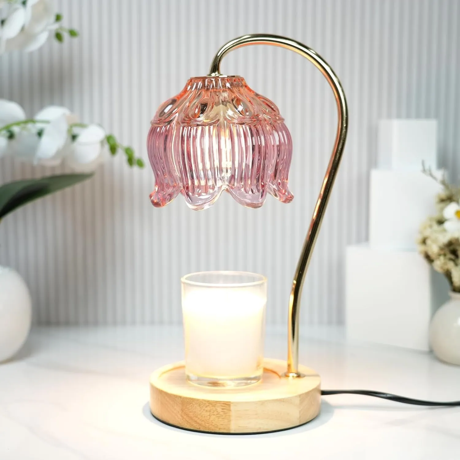 Dimmable Flower Candle Warmer Lamp, Pink