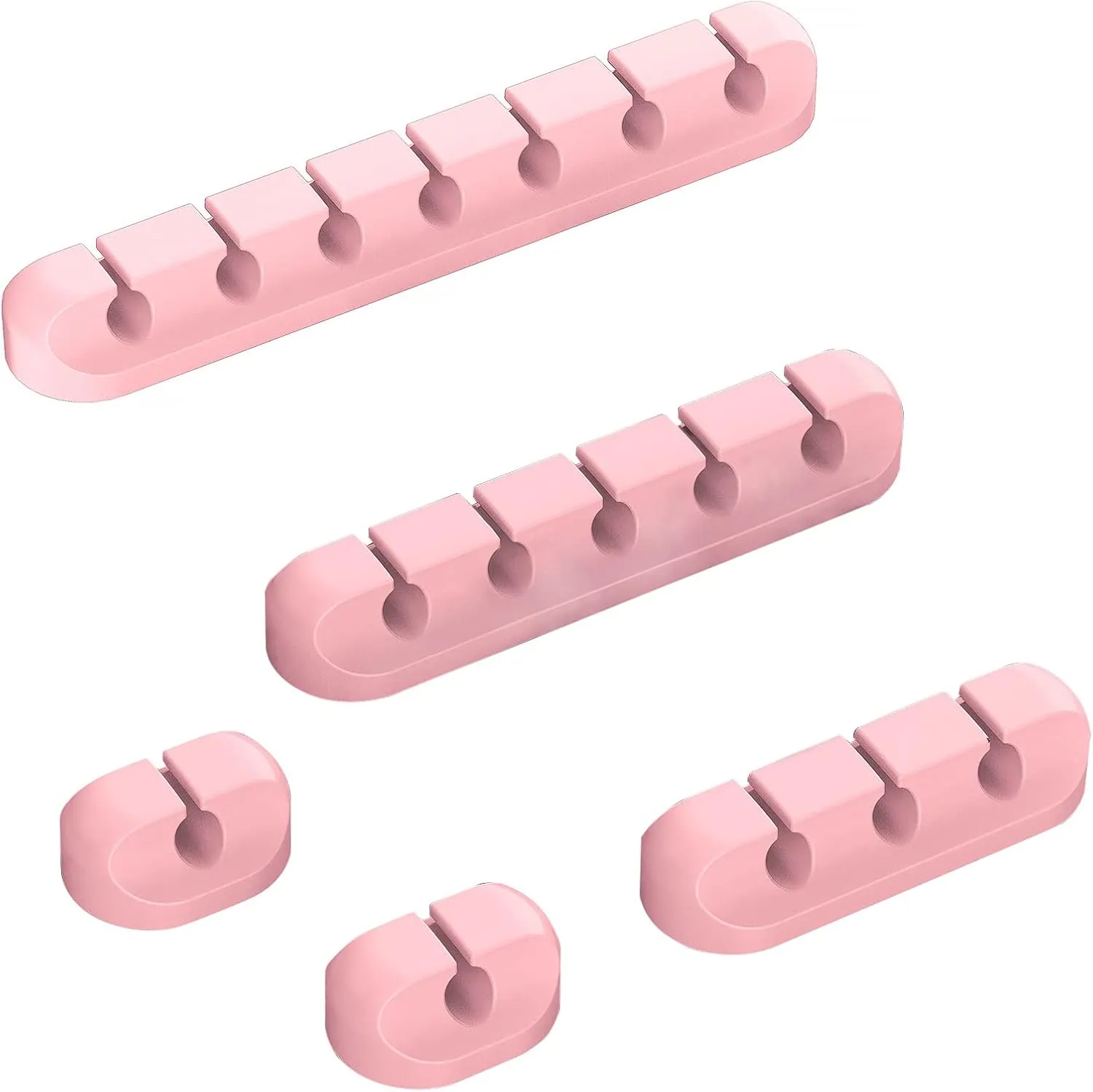 Pink Desk Cable Organizer, 5 Pack (7-5-3-1-1 slots)