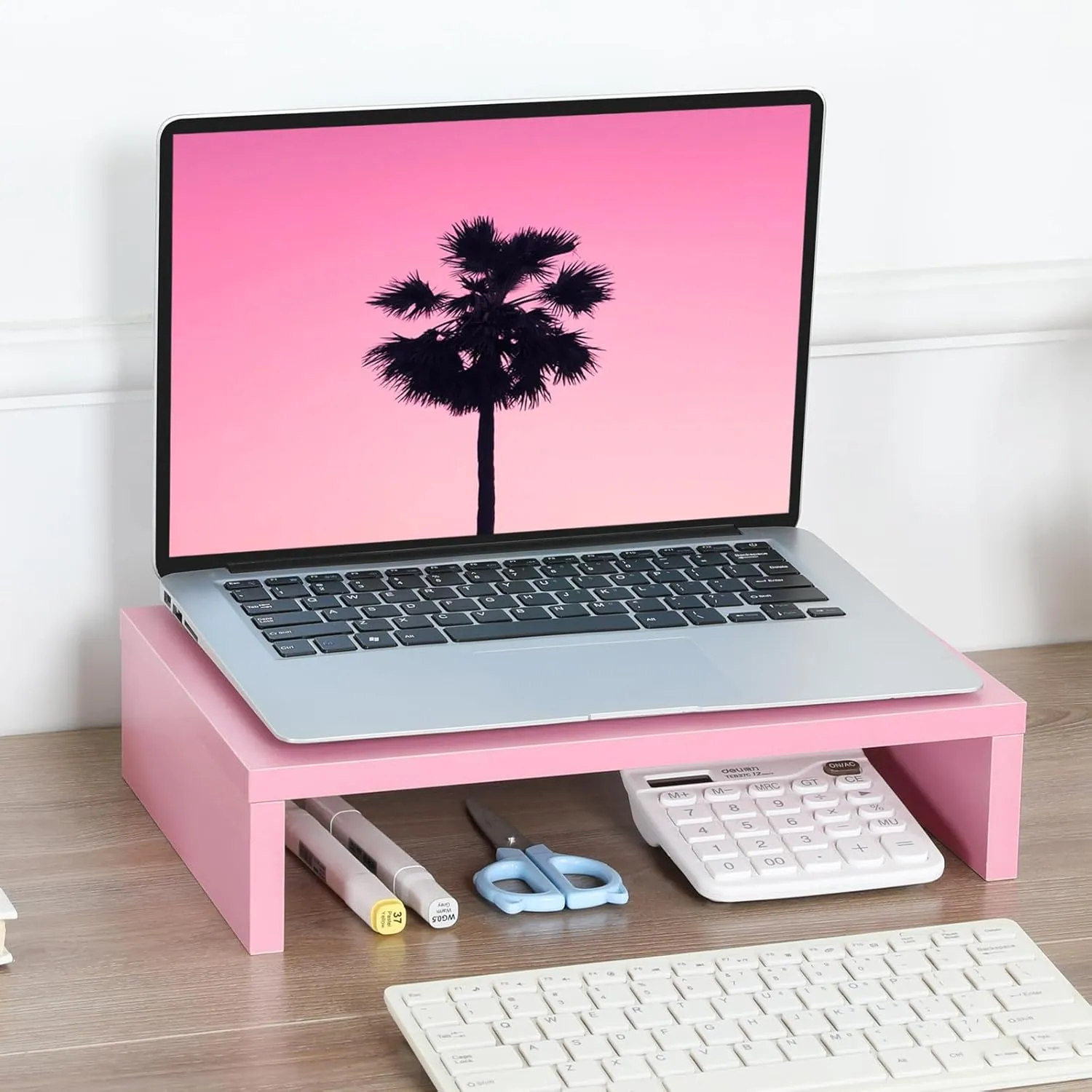 TEAMIX Pink Monitor Stand Riser, Wood, 14.2in