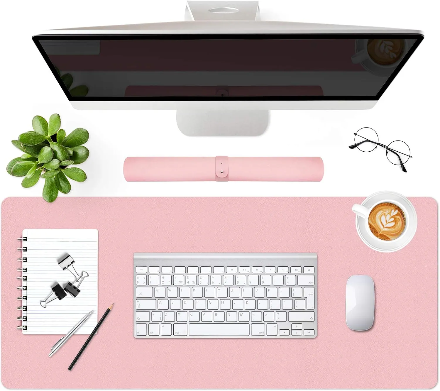 TONOS XXL Pink Leather Desk Mat 35.5 x 15.4in